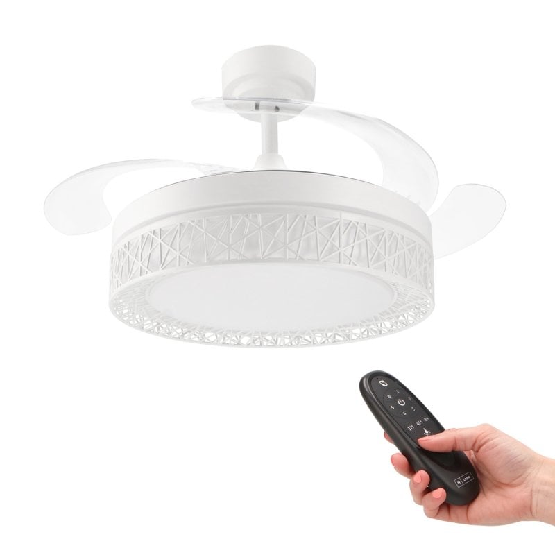 ledme IluminaShop Ventilateur de Plafond LED White 36W DC Ultra Silencieux avec Commande et Pales Rétractables