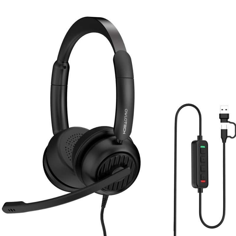 owlotech Casque Owlotech Deskbuds Pro filaire USB-A USB-C avec Réduction de Bruit et Microphone Black