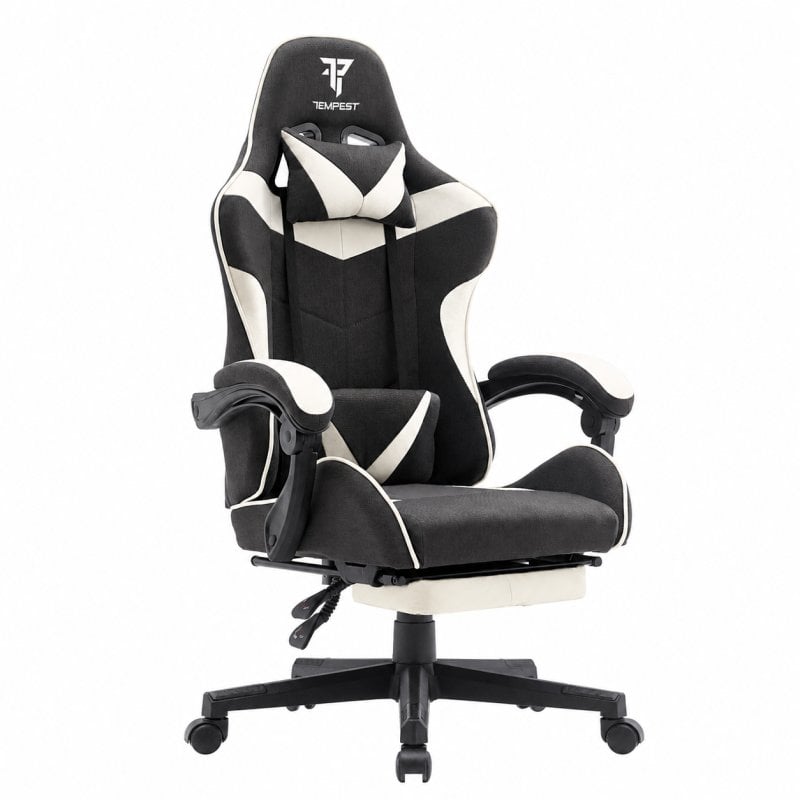 tempest Chaise de jeu Tempest Shake avec repose-pieds et massage, tissu respirant Black White