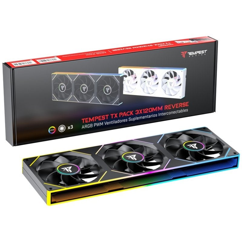 tempest Ventilateur Tempest TX 120 mm ARGB PWM, lot de 3, connexion inversée, Black