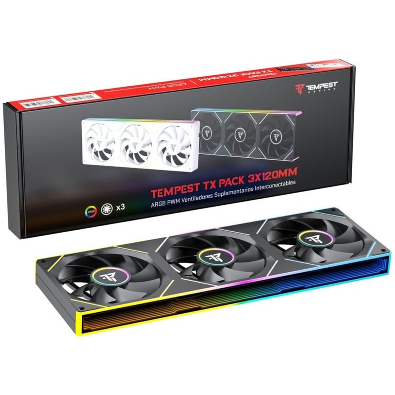 tempest Ventilateur Tempest TX 120 mm ARGB PWM, lot de 3, interconnectable, Black