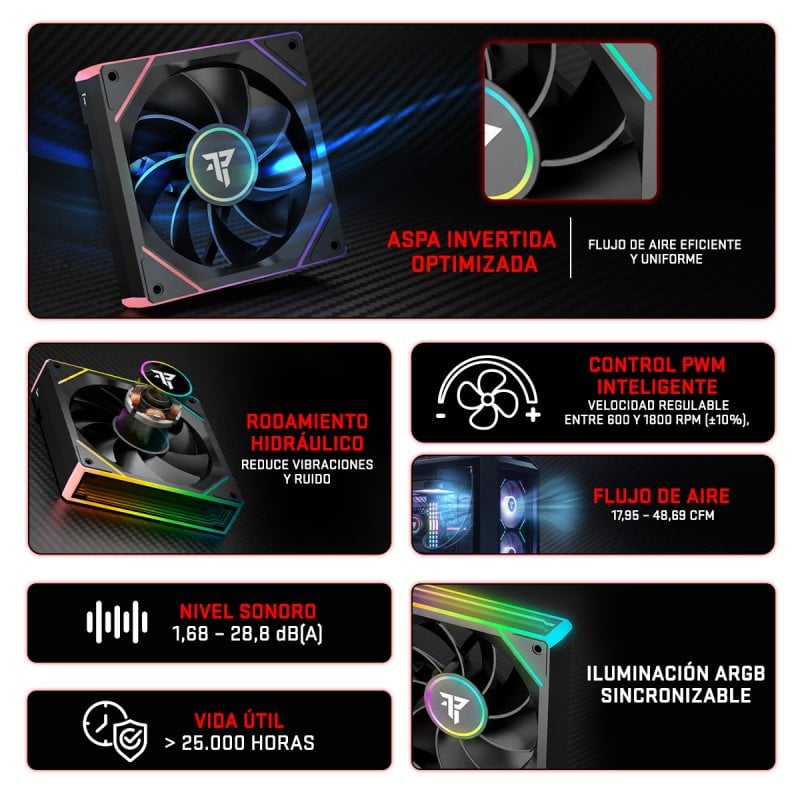 tempest Ventilateur Tempest Fan TX 120 mm ARGB PWM, ventilateur supplémentaire inversé, Black