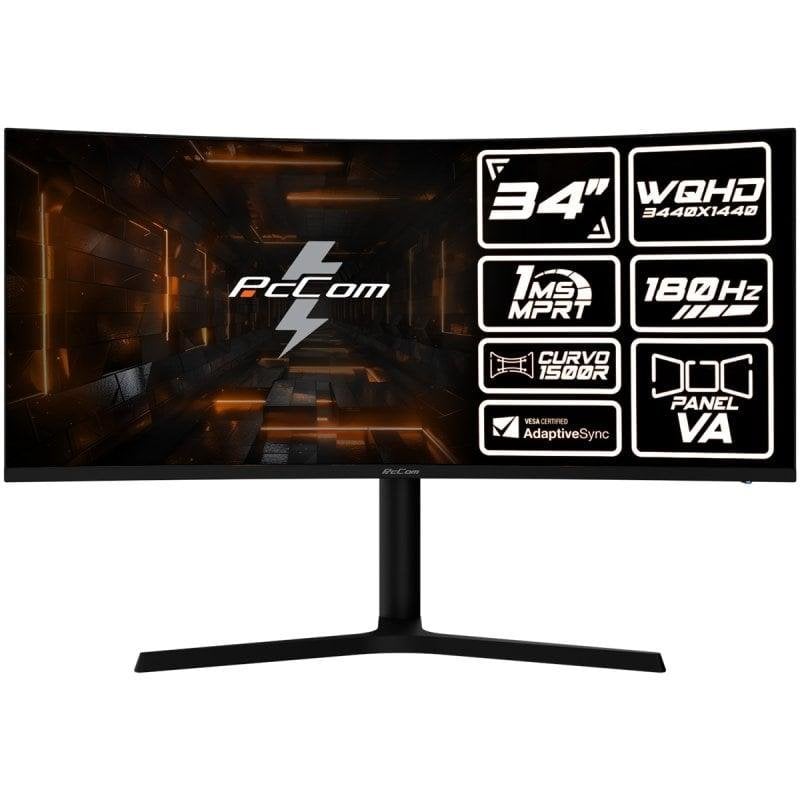 pccom Écran PC PcCom Elysium Pro 34'' UltraWide Quad HD 180Hz Fast VA Courbe 1ms Adaptive Sync Hauteur réglable