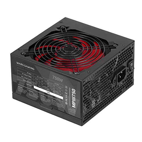 Mars Gaming MPIII750, Alimentation PC ATX 750W, Garantie 5 Ans, Efficacité 85 , Système Digital APFC, Ventilateur 120mm AI-RPM FDB, Technologies DC-DC et SMD, Câbles Plat Extra-Longs, Noir
