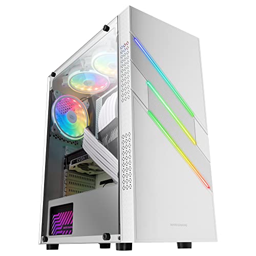 Mars Gaming MC-U3, Boîtier PC Gaming ATX XL, Triple ARGB à l'avant, Ventilateur ARGB 12cm, Fenêtre en Verre Trempé, Blanc