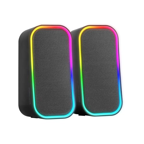Mars Gaming MSOM, Haut-parleurs Gaming 20W, Éclairage RGB Dynamique, Bluetooth 5.3 AUX-in, Boîtier de Contrôle de Volume, Chipset DSP Personnalisé, Compatibilité Universelle, Noir