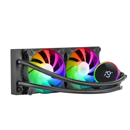 Mars Gaming MLLCD240, Refroidissement Liquide AIO, TDP 500W, 2x Ventilateurs FDB ARGB 120mm, Écran LCD avec Surveillance Température, Pompe Opti-Chamber 3e Gén., Multisocket Universel, Noir