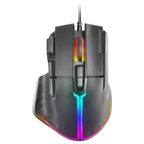 Mars Gaming MMXT, Souris Gaming RGB, Design Ergonomique avec Repose Pouce, Capteur Optique 12800DPI, 9 Boutons Configurables, Switchs Huano, Contrôle Logiciel, Compatibilité Multi-Platforme, Noir