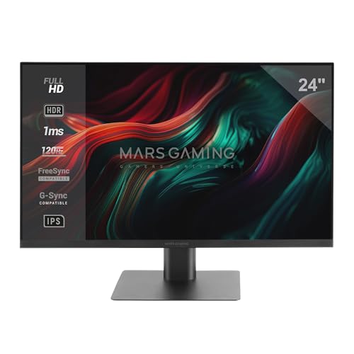 Mars Gaming MV-24, Moniteur 24 IPS FHD 120Hz, HDR10 1ms, FreeSync et G-Sync, Écran PC Enceintes Intégrés, Inclinaison 25°, Low Blue Light et Flicker Free, HDMI DisplayPort Jack 3.5mm, Noir