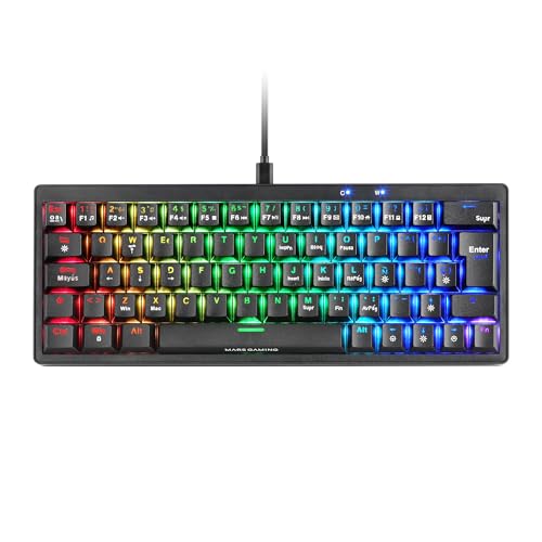 Mars Gaming MKMINIPRO, Anglais US, Clavier mécanique Compact 60 , commutateurs mécaniques Hot-Swappable, éclairage RGB Chrome, Antighosting, Multiplateforme, Switch Silencieux, US, Noir