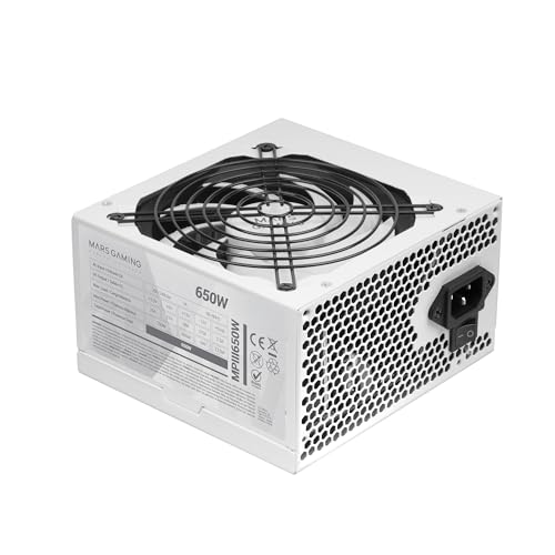 Mars Gaming MPIII650, Alimentation PC ATX 650W, Garantie 5 Ans, Efficacité 85 , Système Digital APFC, Ventilateur 120mm AI-RPM FDB, Technologies DC-DC et SMD, Câbles Plats Extra-Longs, Blanc
