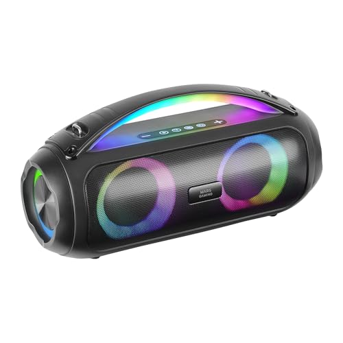 Mars Gaming MSPULSE, Haut-Parleur Bluetooth Portable 50W RMS, Éclairage RGB, 2 Haut-parleurs Actifs 93mm 2 Passifs Ultra-Bass, Mains Libres, USB MicroSD AUX FM, Poignée et Sangle, Noir