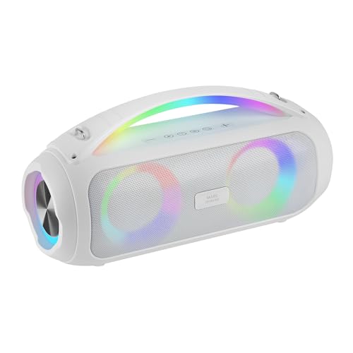 Mars Gaming MSPULSEW, Haut-Parleur Bluetooth Portable 50W RMS, Éclairage RGB, 2 Haut-parleurs Actifs 93mm 2 Passifs Ultra-Bass, Mains Libres, USB MicroSD AUX FM, Poignée et Sangle, Blanc