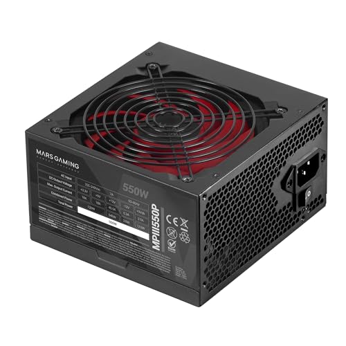 Mars Gaming MPIII550P, Alimentation ATX 550W, Garantie 5 Ans, APFC, Ventilateur FDB 120mm AI-RPM, Technologies DC-DC et SMD, Condensateurs Japonais 105º, Câbles Premium Tressés, Noir