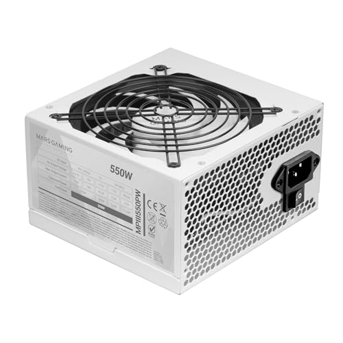Mars Gaming MPIII550P, Alimentation PC ATX 550W, 5 Ans de Garantie, 85 d'Efficacité, Système Digital APFC, Ventilateur FDB 120mm AI-RPM, Technologies DC-DC et SMD, Câbles Plats Extra-Longs, Blanc