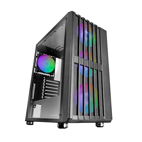 Mars Gaming MC-VAULT, Boîtier Gaming ATX, 4x Ventilateurs ARGB 120mm, Panneau Avant Mesh avec Design Vertical, Fenêtre Latérale Verre Trempé, 3x Slots PCI Verticaux, Semi-Tour PC Professionnelle, Noir