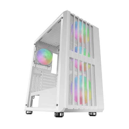Mars Gaming MC-Vault, Boîtier Gaming ATX, 4X Ventilateurs ARGB 120mm, Panneau Avant Mesh avec Design Vertical, Fenêtre Latérale Verre Trempé, 3X Slots PCI Verticaux,Semi-Tour PC Professionnelle,Blanc