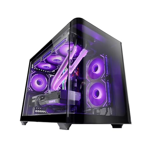 Mars Gaming MC-FUSIONM, Boîtier Gaming Micro-ATX, Fenêtre Latérale et Façade Verre Trempé Courbé Continu, Mini-Tour PC Double Chambre, Support Refroidissement Liquide, Espace Interne Optimisé, Noir