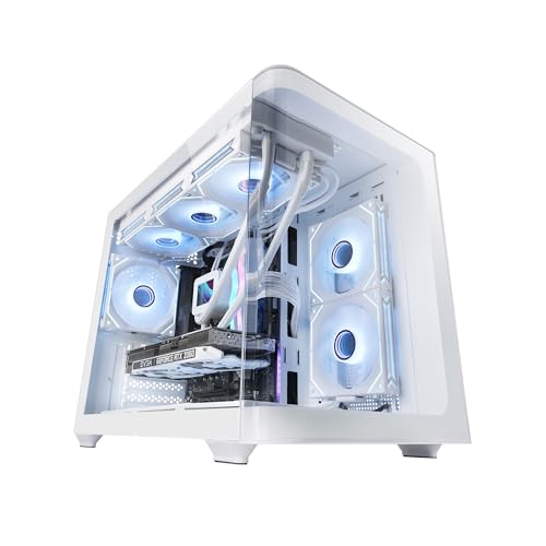 Mars Gaming MC-FUSIONM, Boîtier Gaming Micro-ATX, Fenêtre Latérale et Façade Verre Trempé Courbé Continu, Mini-Tour PC Double Chambre, Support Refroidissement Liquide, Espace Interne Optimisé, Blanc
