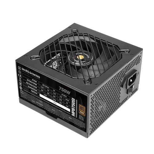 Mars Gaming MPB750SI, Alimentation PC ATX 750W, Garantie 7 Ans, 80Plus Bronze 230V, 90 d'Efficacité, Ventilateur SI Extreme Silence avec Noyau en Cuivre, Technologies AI2-RPM, DC-DC et SMD, Noir