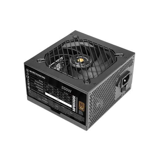 Mars Gaming MPB550SI, Alimentation ATX 550 W, Garantie 7 Ans, 80Plus Bronze 230 V, 90 d’efficacité, Ventilateur SI Extreme Silence, Technologies AI2-RPM, condensateurs Japonais, Noir