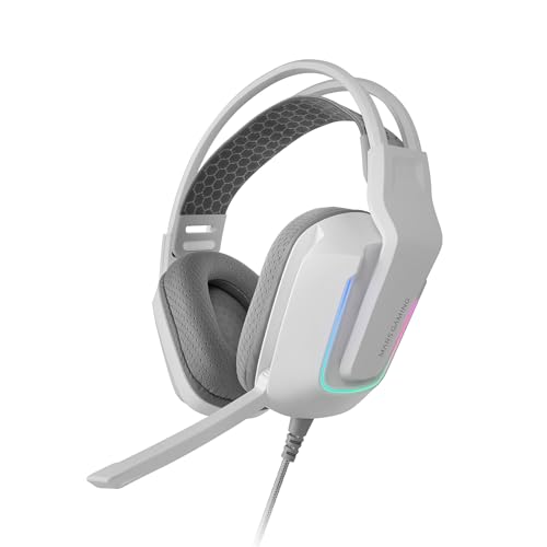 Mars Gaming MH-Strike, Casque Gaming FRGB Rainbow, Design Ergonomique, Drivers Néodyme 50 mm, Microphone Pliable, Commandes Intégrées, Coussinets Air, Arceau Réglable, Multiplateforme, Blanc