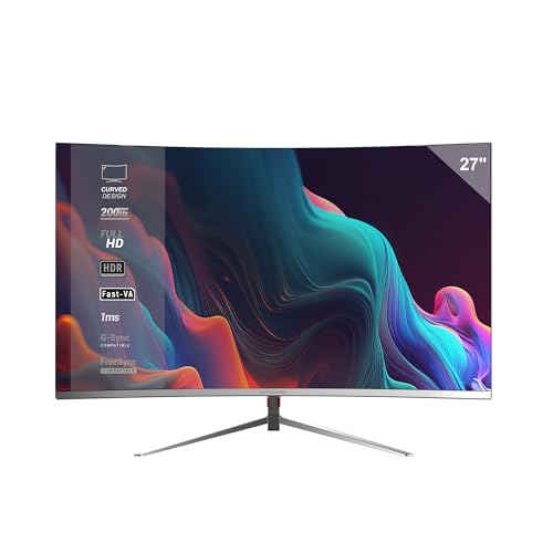 Mars Gaming MV-27C, Écran Gaming Incurvé 27” FHD 1080p 200Hz, HDR10 1ms, FreeSync et G-Sync, Écran sans Bordures, Inclinaison 20°, Low Blue Light et Flicker-Free, HDMI DisplayPort Jack 3.5mm,Blanc