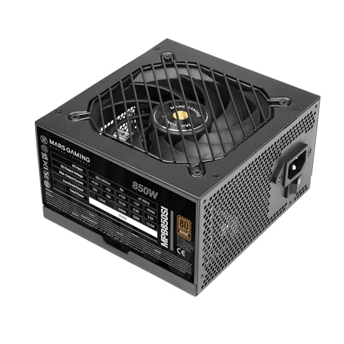Mars Gaming MPB850SI, Alimentation PC ATX 850W, Garantie 7 Ans, 80Plus Bronze 230V, 90 d'Efficacité, Ventilateur SI Extreme Silence avec Noyau en Cuivre, Technologies AI2-RPM, DC-DC et SMD, Noir