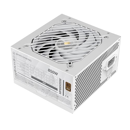 Mars Gaming MPB850SI, Alimentation PC ATX 850W, Garantie 7 Ans, 80Plus Bronze 230V, 90 d'Efficacité, Ventilateur SI Extreme Silence avec Noyau en Cuivre, Technologies AI2-RPM, DC-DC et SMD, Blanc