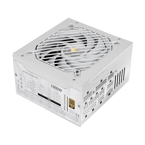 MARS GAMING MPB1000PSI, Alimentation Full Modulaire ATX 1000W, Garantie 10 Ans, 80Plus Gold 90 , Ventilateur SI 14cm, Technologies AI2-RPM, DC-DC et SMD, ATX 3.1 et PCIe 5.1, Connecteur 12V 2x6, Blanc