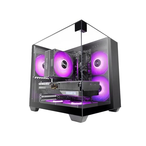 Mars Gaming MC-VISIONM, Boîtier Gaming Compact MicroATX, Triple Verre Trempé, Structure Double Chambre, Support Refroidissement Liquide Jusqu’à 240mm, Mini-Tour PC avec Grande Capacité Interne, Noir