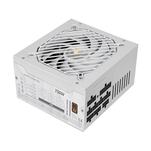 MARS GAMING MPB750SIM, Alimentation ATX 750W Full Modulaire, Garantie 7 Ans, 80Plus Bronze 230V EU, 90 Efficacité, Ventilateur SI Extreme Silence 140mm, Technologies AI2-RPM, DC-DC et SMD, Blanc