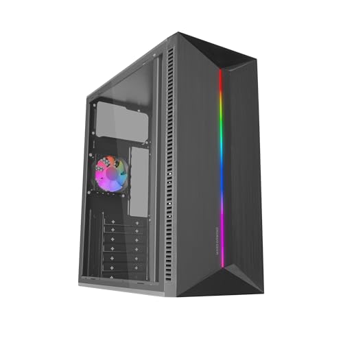 Mars Gaming MC-Blaze, Boîtier Gaming ATX, 1x Ventilateur FRGB Arrière 80mm, Bande LED RGB Frontale avec Effets Multiples, Fenêtre Latérale Complète, Moyen Tour PC avec Grande Capacité Interne, Noir