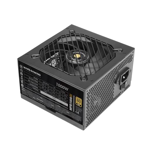 Mars Gaming MPB1000SI, Alimentation PC ATX 1000W, Garantie 7 Ans, 80Plus Gold 90 , Ventilateur SI Extreme Silence avec Noyau Cuivre et Aluminium, Technologies AI2-RPM, DC-DC et SMD, Noir