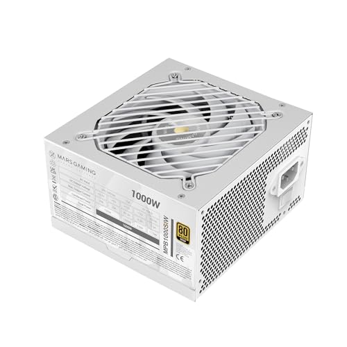 Mars Gaming MPB1000SI, Alimentation PC ATX 1000W, Garantie 7 Ans, 80Plus Gold 90 , Ventilateur SI Extreme Silence avec Noyau Cuivre et Aluminium, Technologies AI2-RPM, DC-DC et SMD, Blanc