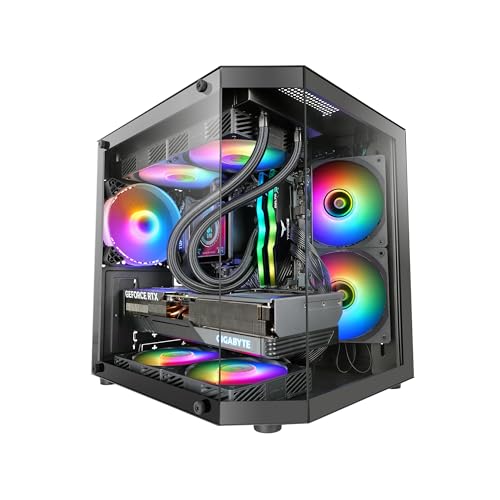 Mars Gaming MC-3TLITE, Boîtier Gaming MicroATX, Triple Verre Trempé Continu, Ventilateur Arrière FRGB 120mm, Structure à Double Chambre, Mini Tour PC Compacte avec Grande Capacité Interne, Noir