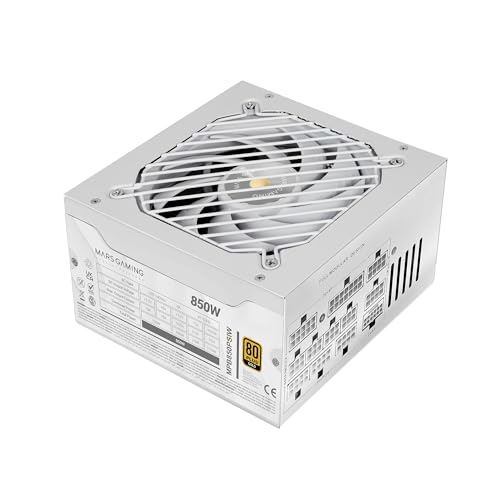 Mars Gaming MPB850PSI, Alimentation Full Modulaire ATX 850W, 10 Ans Garantie, 80Plus Gold 90 , Ventilateur SI 14cm, Technologie AI2-RPM, DC-DC et SMD, ATX 3.1 et PCIe 5.1, Connecteur 12V 2x6, Blanc