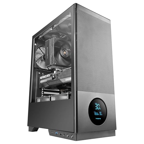 Tacens SAGITTA20, Boîtier PC ATX, Écran LED avec Températures en Temps réel, 3X Ventilateurs 120mm, Verre Trempé Latéral, Mesh Métallique Frontal Anti-poussière, CableHatch, USB-C, Noir