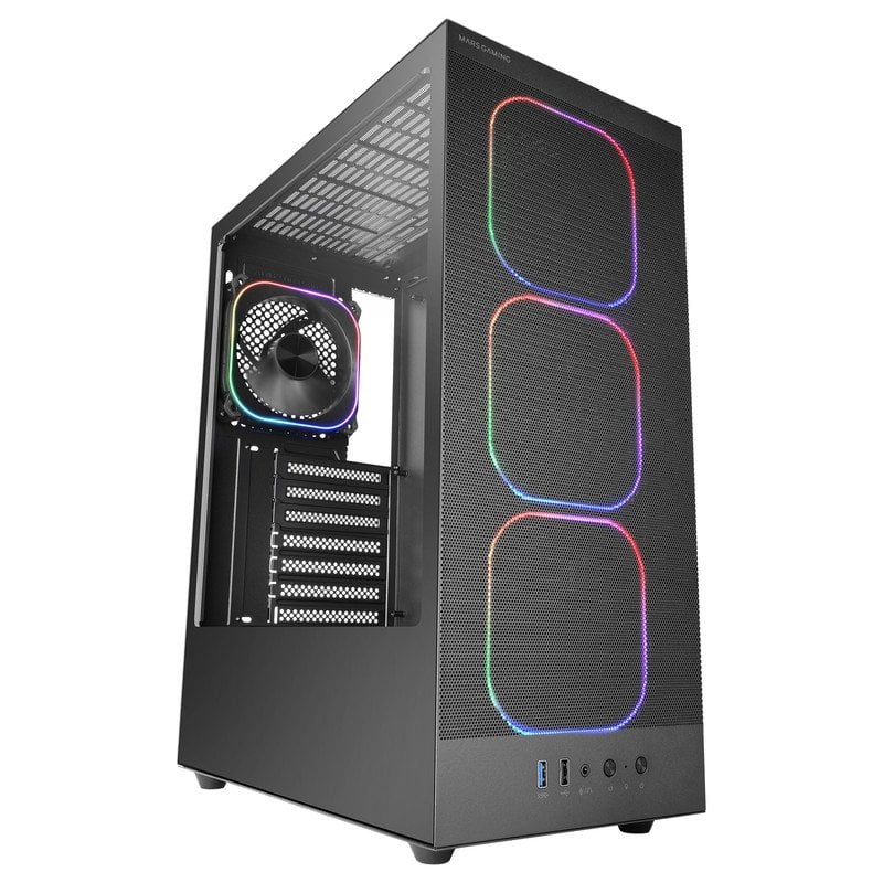 mars-gaming Boîtier gaming ATX Mars Gaming Mc-Nebula avec 4 ventilateurs ARGB, passe-câbles 120 mm et verre trempé Black.