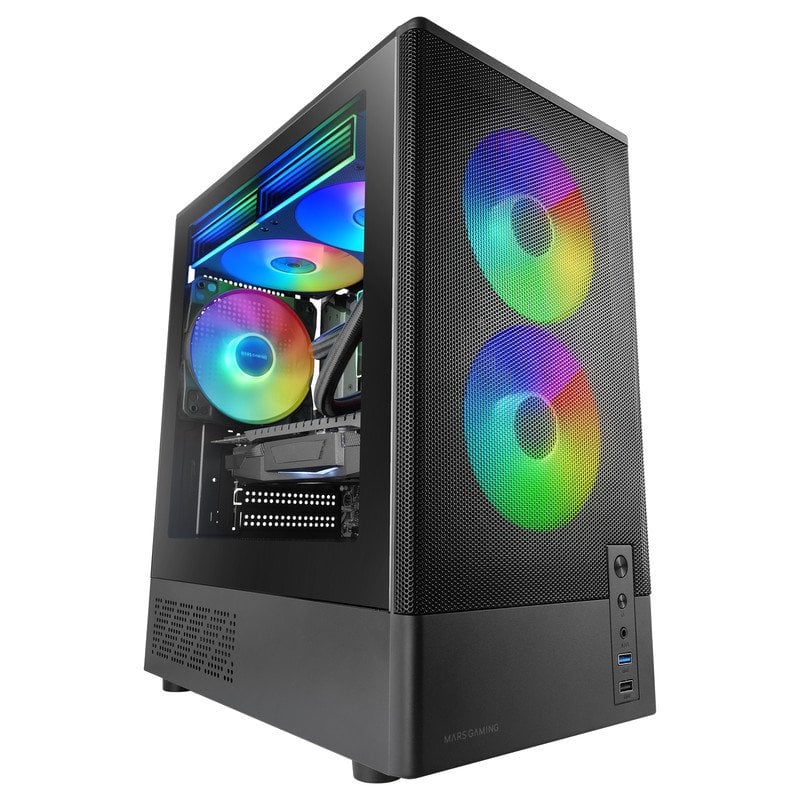 mars-gaming Boîtier gaming Mars Gaming McOnyx MicroATX, grille métallique, 3 ventilateurs ARGB, double chambre, Black