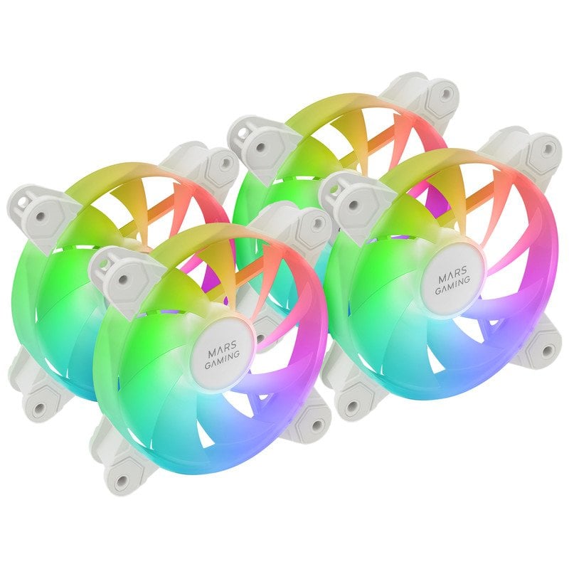 mars-gaming Kit Mars Gaming MF-4A 4 ventilateurs 120 mm ARGB arc-en-ciel, double connecteur 5 V 3 broches, White