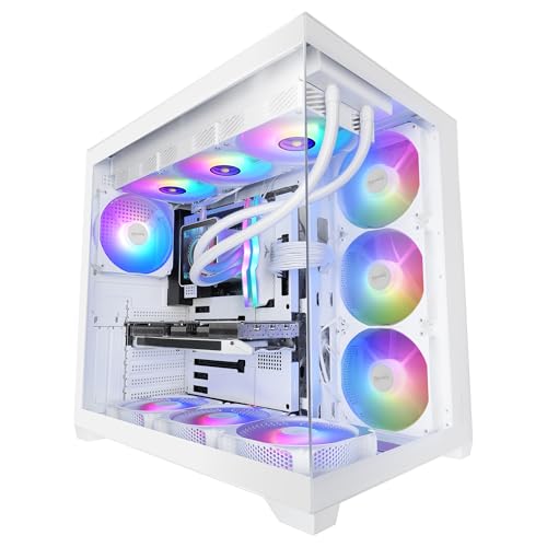 Mars Gaming MCV5, Boîtier PC ATX, Verre Trempé Panoramique, 4X Ventilateurs ARGB 120mm, 7 Slots PCI Horizontaux 2 Slots PCI Verticaux, Compatible Cartes Mères à Connecteur Inversé, USB-C, Blanc