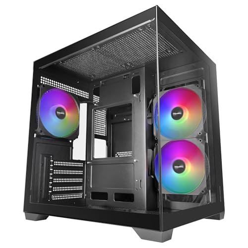 Mars Gaming MC-VIEW3, Boîtier PC MicroATX, Verre Trempé Panoramique, 3X Ventilateurs ARGB 120mm, Double Chambre, Support Refroidissements Liquides jusqu'à 240mm, Mini-Tour Compacte USB-C, Noir