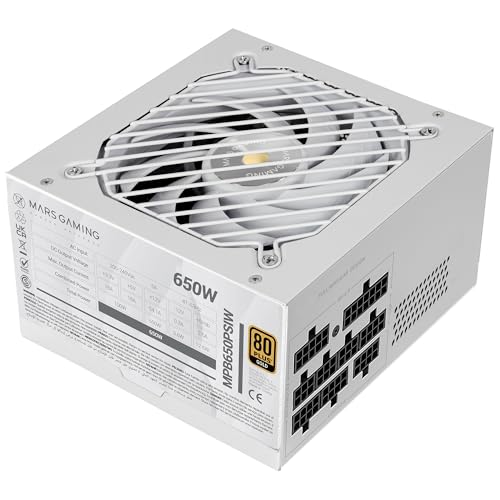 Mars Gaming MPB650PSI, Alimentation PC Full Modulaire 650W, Garantie 10 Ans, 80Plus Gold 90 , Ventilateur SI Extreme Silence, Technologies AI2-RPM, DC-DC et SMD, ATX 3.1 et PCIe 5.1, Blanc