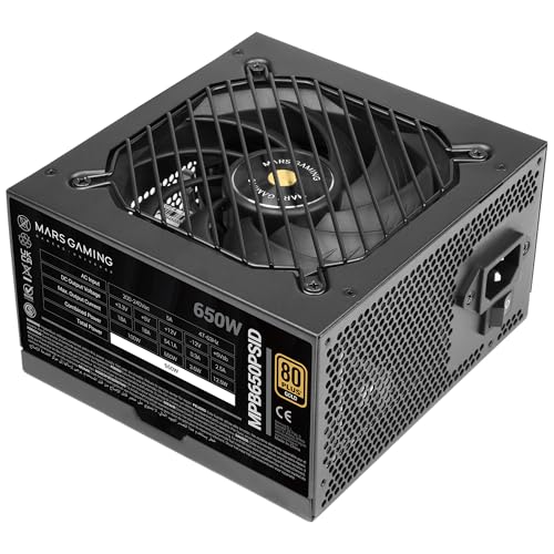 Mars Gaming MPB650PSID, Alimentation PC 650W, Garantie 10 Ans, 80Plus Gold 90 , Ventilateur SI Extreme Silence, Technologies AI2-RPM, DC-DC et SMD, Connecteurs ATX 3.1 et PCIe 5.1, Noir