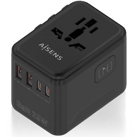 aisens Adaptateur de voyage universel AISENS GaN 2xUSB-A QC3.0 2xUSB-C PD3.0 25W Black