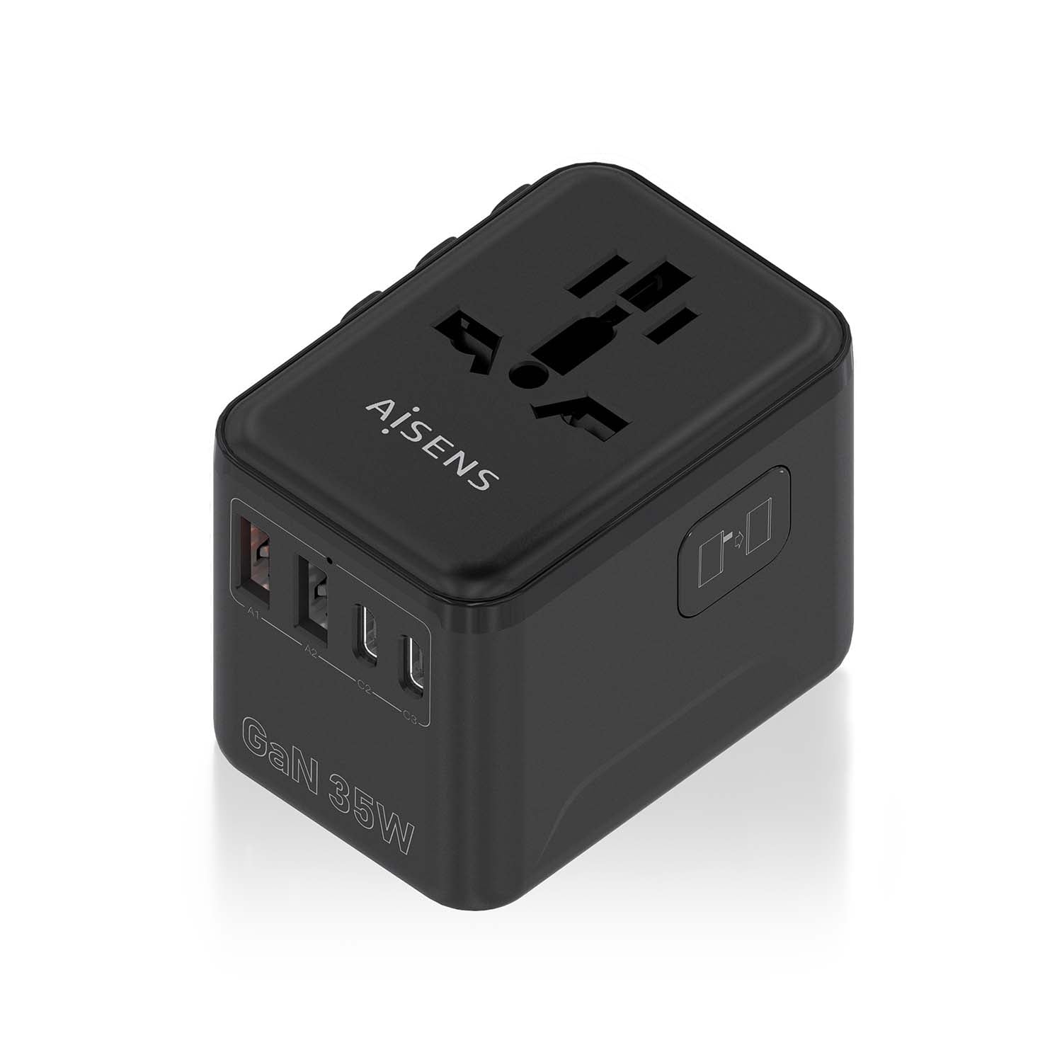 aisens Adaptateur de voyage universel AISENS GaN 35 W 2 x USB-A QC3.0 3 x USB-C PD3.0 Black