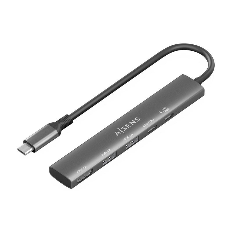 aisens Dock USB-C 5 en 1, HDMI 3840x2160, 2xUSB-A, 1xUSB-C PD 100W, Grey 15cm