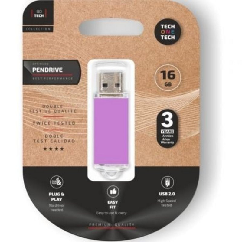 tech-one-tech Pendrive Tech One 16GB USB 2.0 Purpura Claro