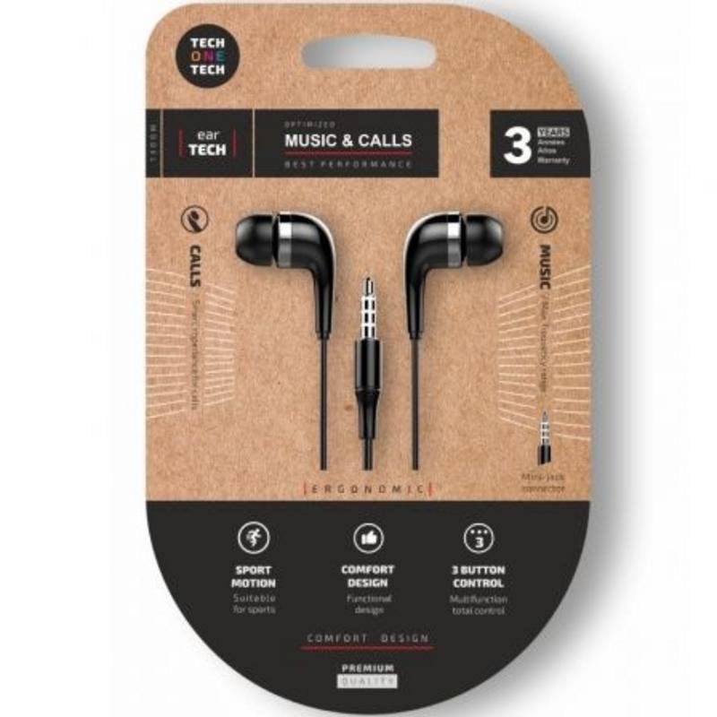 tech-one-tech Auriculaires Tech One Tech TEC1005 filaires Jack 3.5 mm avec microphone Black